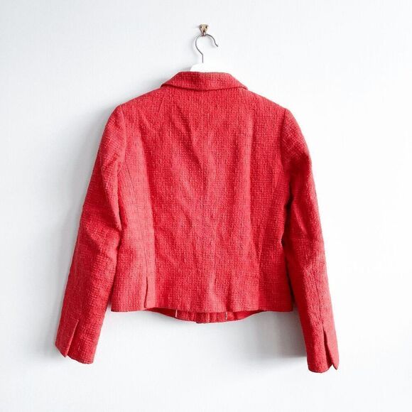 Banana Republic Women's Pockets Collared Tweed Blazer Jacket Red Coral Size 4 - Picture 2 of 8